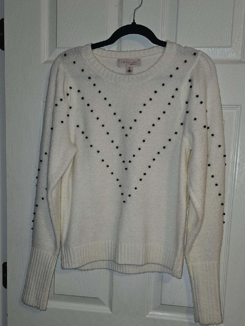 Philosophy Cream Crewneck Sweater with Black‎ Bead Accents